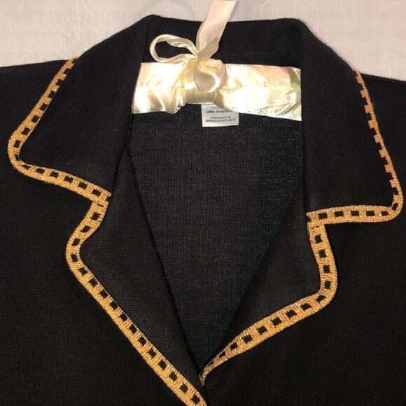 Vintage MP Black Gold Light Knit Collared Button Front Cardigan Jacket - Picture 10 of 14